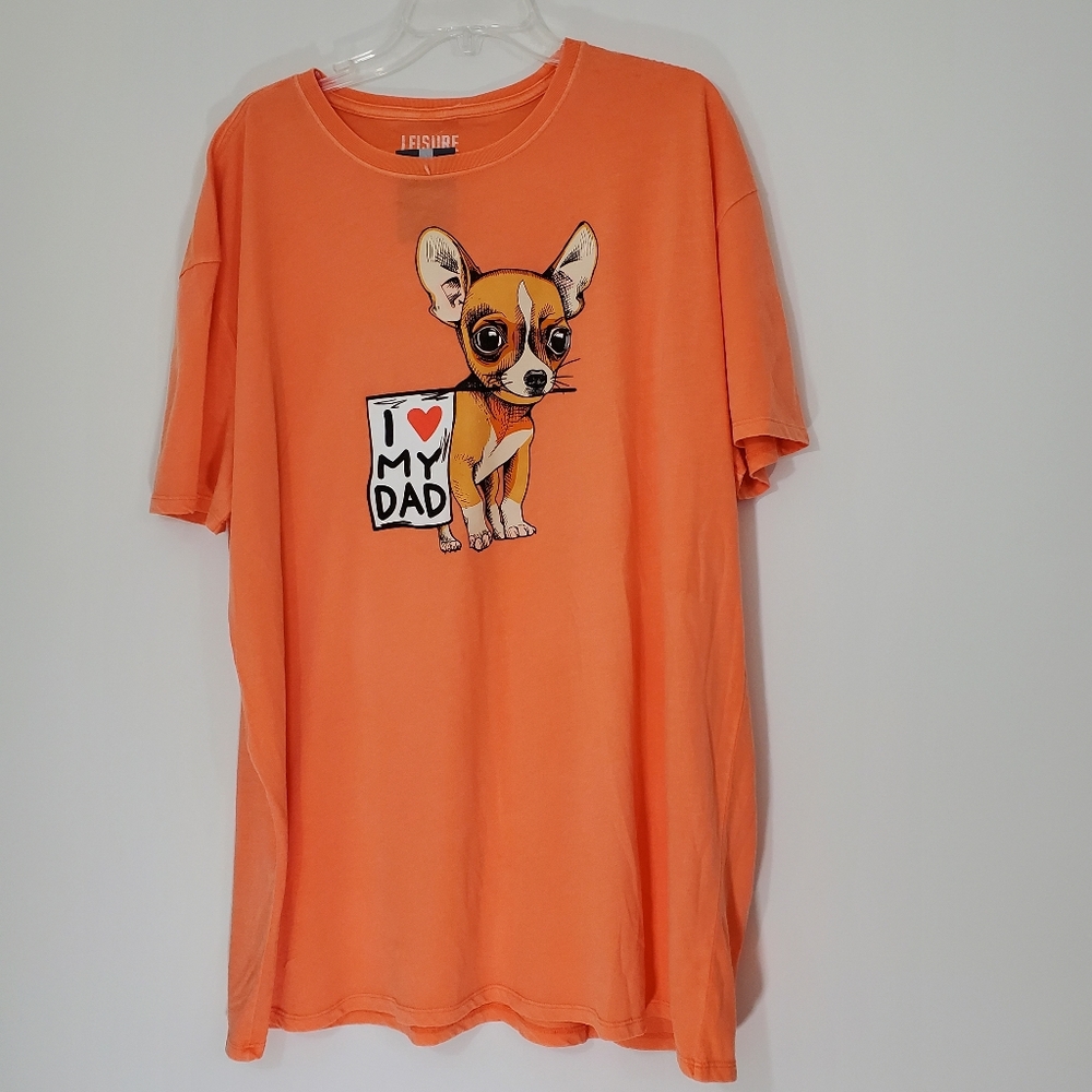 NWT Leisure Orange "I heart my Dad" chihuahua Tee, Size XL